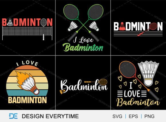 Badminton Graphics for T-Shirt Designs and Branding
